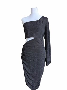 Willow & Root One-Shoulder Black Sparkle Cutout Dress Medium